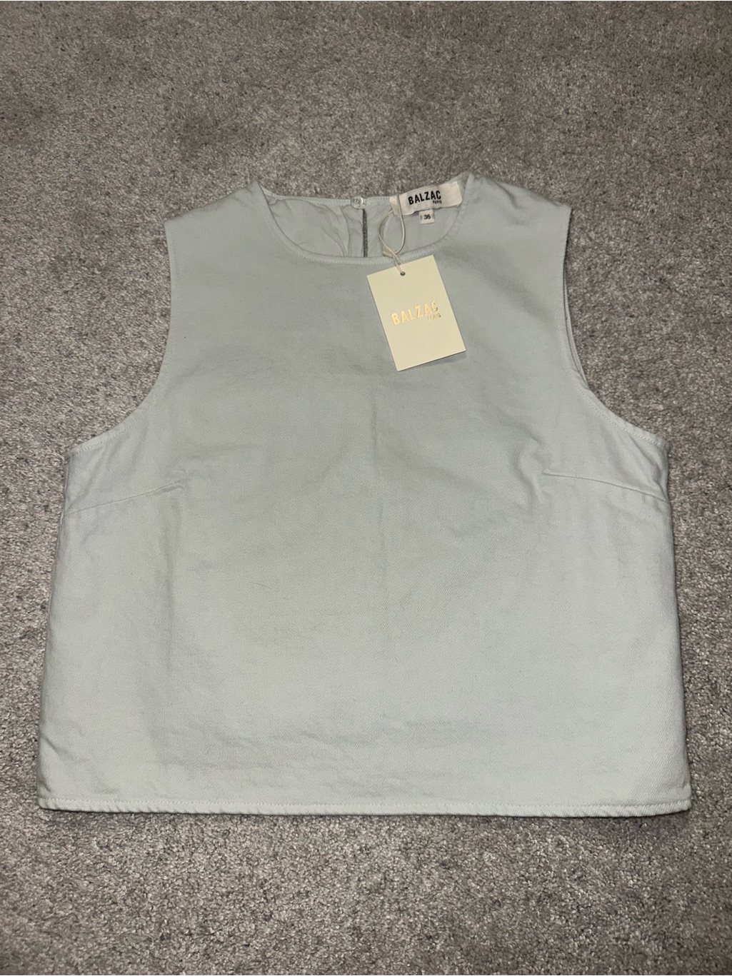 Balzac Paris Top Roda Sky Blue - Classic Sleeveless Cotton Crop- New- Size Small — image 2 of 8